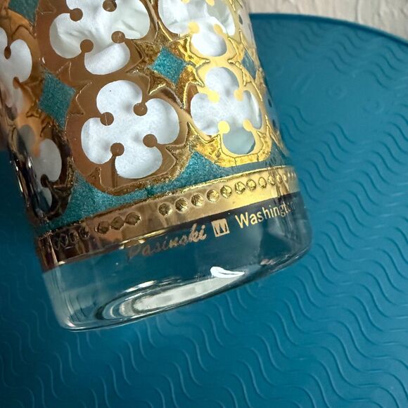 Set Of 3 Vtg MCM Pasinski Washington Highball Glasses 22k Gold & Turquoise EUVC - Picture 4 of 14
